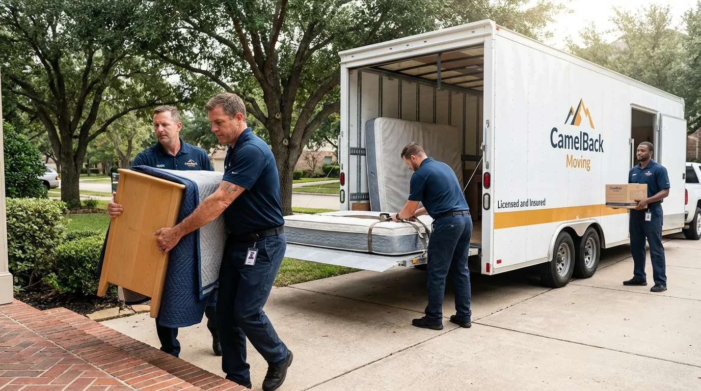 Crew loading residential truck for cross-state move from Aplington, IA