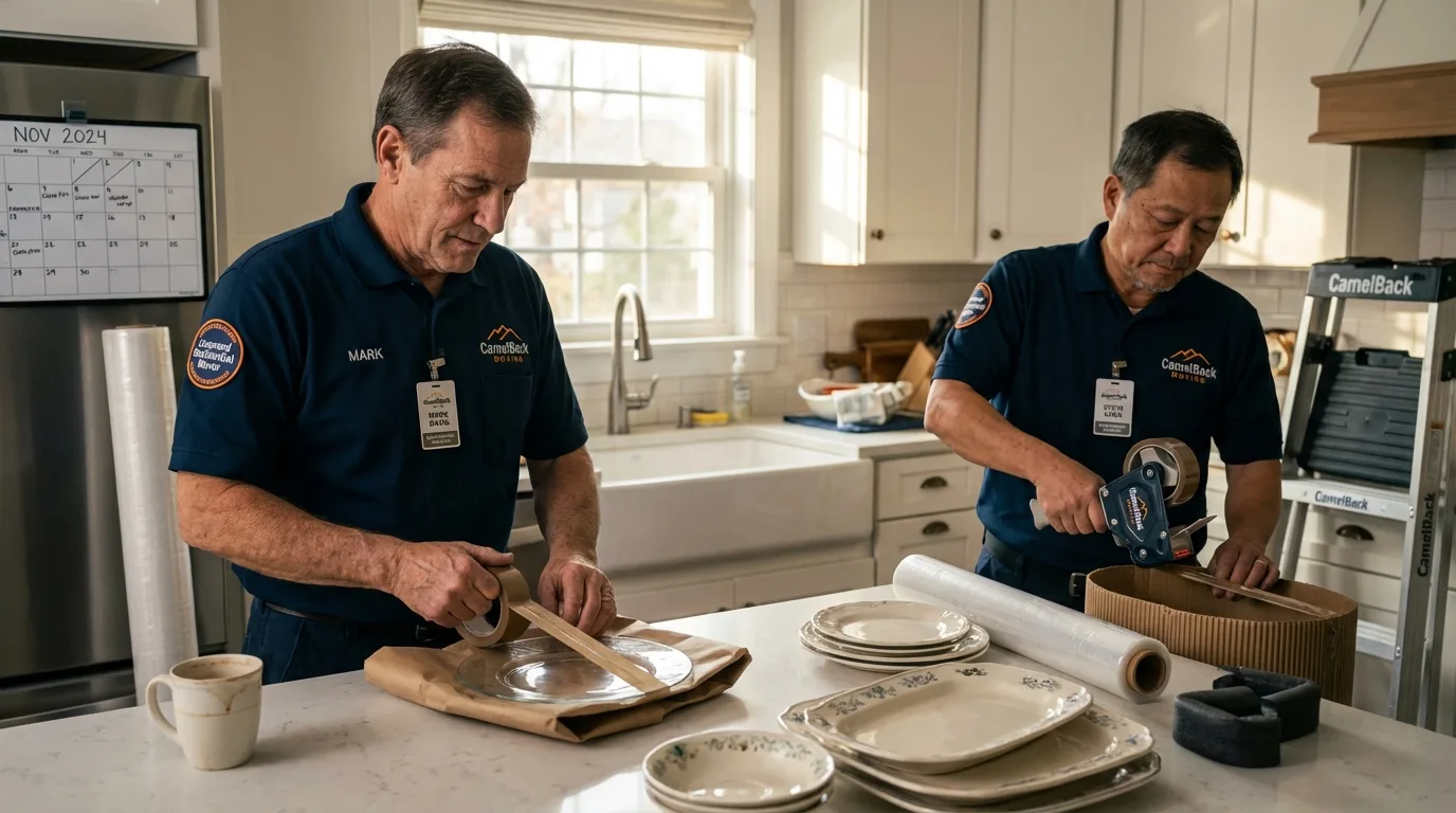 Professional crew packing kitchen dishware in Aplington, IA